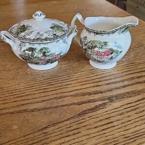 Johnson Bros. Vintage The Friendly Villa Cream and Sugar Set